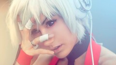 Julia Vlasova blacked out eyes black eyes fake iris ash blonde