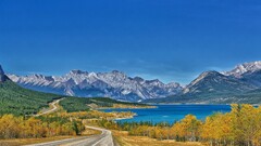 landscape Abraham Lake Canada road Mountains