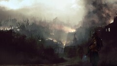 landscape digital art artwork fire fantasy city Morgan Yon