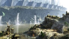 landscape Medieval waterfall fortress Matte painting