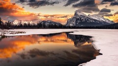 landscape Mountains Lake snow banff Mount Rundle Canada ice