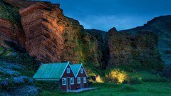 landscape nature cabin barns rock iceland