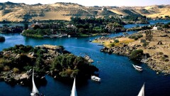 landscape river boat Nile