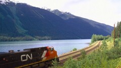 landscape train vehicle railroad track Mountains