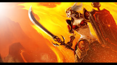 League of Legends Leona orange background sword shield