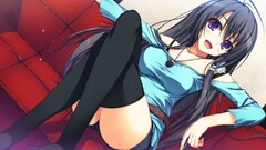 legs Anime thigh highs purple eyes black hair Reminiscence