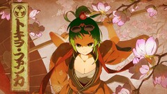 Manga Megpoid Gumi vocaloid Anime kimono green hair Flowers