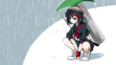 Matoi Ryuuko anime girls rain kneeling Anime