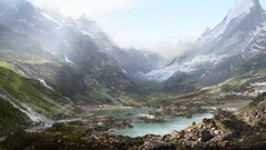 matte paint landscape nature Mountains Lake valley