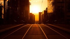 Melbourne golden hour sunset road cityscape silhouette Australia