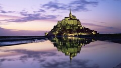 mont saint-michel sky water reflection Island purple sky France