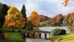 national geographic landscape Stourhead England calm pond Bridge