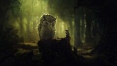 nature artwork Animals owl digital art mice Birds forest dark