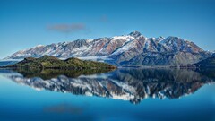 nature crater lake water Mountains snow reflection outdoors