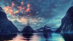 nature landscape milford sound sky clouds water