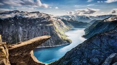 nature landscape Mountains jumping fjord Norway Trolltunga