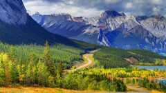 nature landscape Mountains Trees forest Lake clouds road Canada