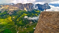 nature landscape Mountains valley road cliff Italy Green clouds