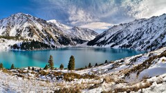 nature sky Mountains winter Lake landscape Kazakhstan