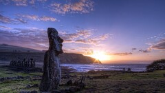 nature sunset landscape statue moai Easter Island chile