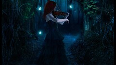 night violin Fairies forest fantasy girl dark