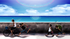 One Piece Anime anime boys Sea turtle fishing rod bicycle