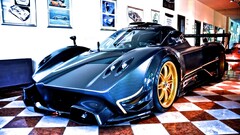 Pagani Car blue cars checkered chess floor