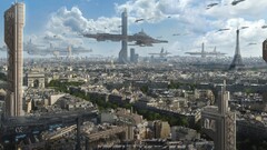 Paris France City futuristic science fiction digital art clouds
