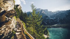 path landscape Lake of Braies Lake Mountains