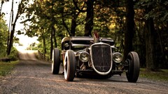 Rat Rod Car road lowrider old car vehicle Trees hot rod dirtroad