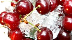 red ice fruit water drops cherries (food)