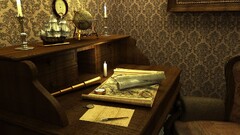 render artwork desk Map Candles chair compass globe