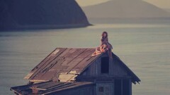 rooftops ruin Women depth of field loneliness