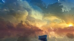 rowboat moon artwork boat sky clouds