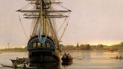 sailing ship ship vehicle rowboat artwork