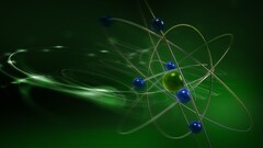 Science atoms cgi render digital art green background
