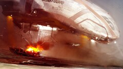 science fiction futuristic vehicle artwork explosion coast guard