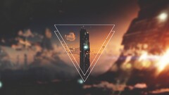 science fiction polyscape triangle blurred building lights tower