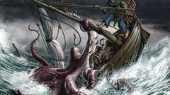 Sea old ship fantasy art creature