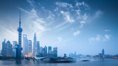 Shanghai City skyscraper long exposure smog China sky Asia water