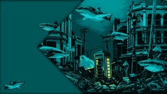 shark apocalyptic phone box underwater fish artwork Animals