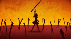 silhouette musket yellow background Anime Minimalism