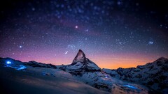 sky skyscape Stars matterhorn Mountains snowy peak cervino
