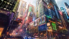 skyscraper intersections cityscape artwork colorful