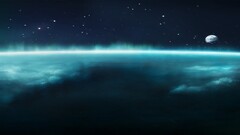 Space planet space art aurorae cyan digital art