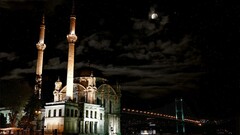 Stars night Ortaköy Mosque cityscape Bridge architecture