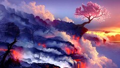 sunset fantasy art lava Trees artwork nature deviantart smoke