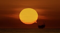 sunset Oil Rig Sea sun horizon