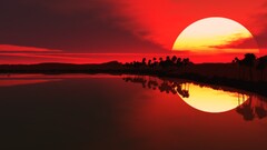 sunset red sun beach sky reflection red background nature
