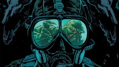 Swamp Thing creature artwork gas masks blue cyan